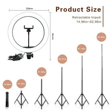 Load image into Gallery viewer, 26 33CM Video Lights Dimmable Light Selfie LED Ring Light USB Ring Lighting Lamp With Tripod Stand To Make Youtube Ringlight
