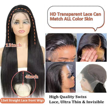 Load image into Gallery viewer, 250 Density 13x4 13x6 HD Transparent Bone Straight 30 40 Inches Lace Front Human Hair Wigs Brazilian Frontal Wigs
