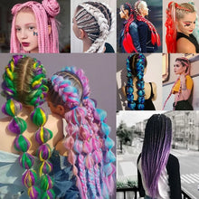 Load image into Gallery viewer, 24Inch Synthetic Ombre Rainbow Mixed Colors Long Straight Box Jumbo Braids Hairpiece Crochet Hair for Women
