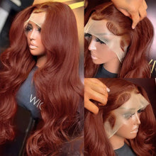 Load image into Gallery viewer, 13x4 Reddish Brown Body Wave Lace Frontal Human Hair Wig HD Transparent 13x6 Lace Frontal Wig Glueless Human Hair Wig PrePlucked
