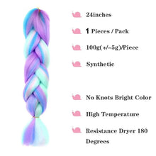 Load image into Gallery viewer, 24Inch Synthetic Ombre Rainbow Mixed Colors Long Straight Box Jumbo Braids Hairpiece Crochet Hair for Women
