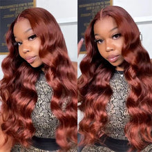 Load image into Gallery viewer, 13x4 Reddish Brown Body Wave Lace Frontal Human Hair Wig HD Transparent 13x6 Lace Frontal Wig Glueless Human Hair Wig PrePlucked
