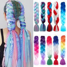 Load image into Gallery viewer, 24Inch Synthetic Ombre Rainbow Mixed Colors Long Straight Box Jumbo Braids Hairpiece Crochet Hair for Women
