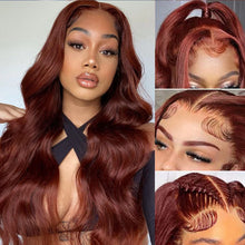 Load image into Gallery viewer, 13x4 Reddish Brown Body Wave Lace Frontal Human Hair Wig HD Transparent 13x6 Lace Frontal Wig Glueless Human Hair Wig PrePlucked
